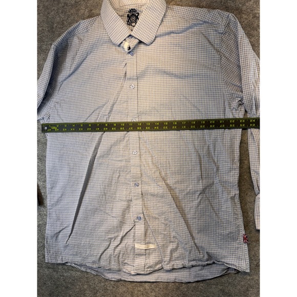 English Laundry Mens Blue White Micro Check Button Down Shirt 17.5 34/35 Stretch - Picture 3 of 9